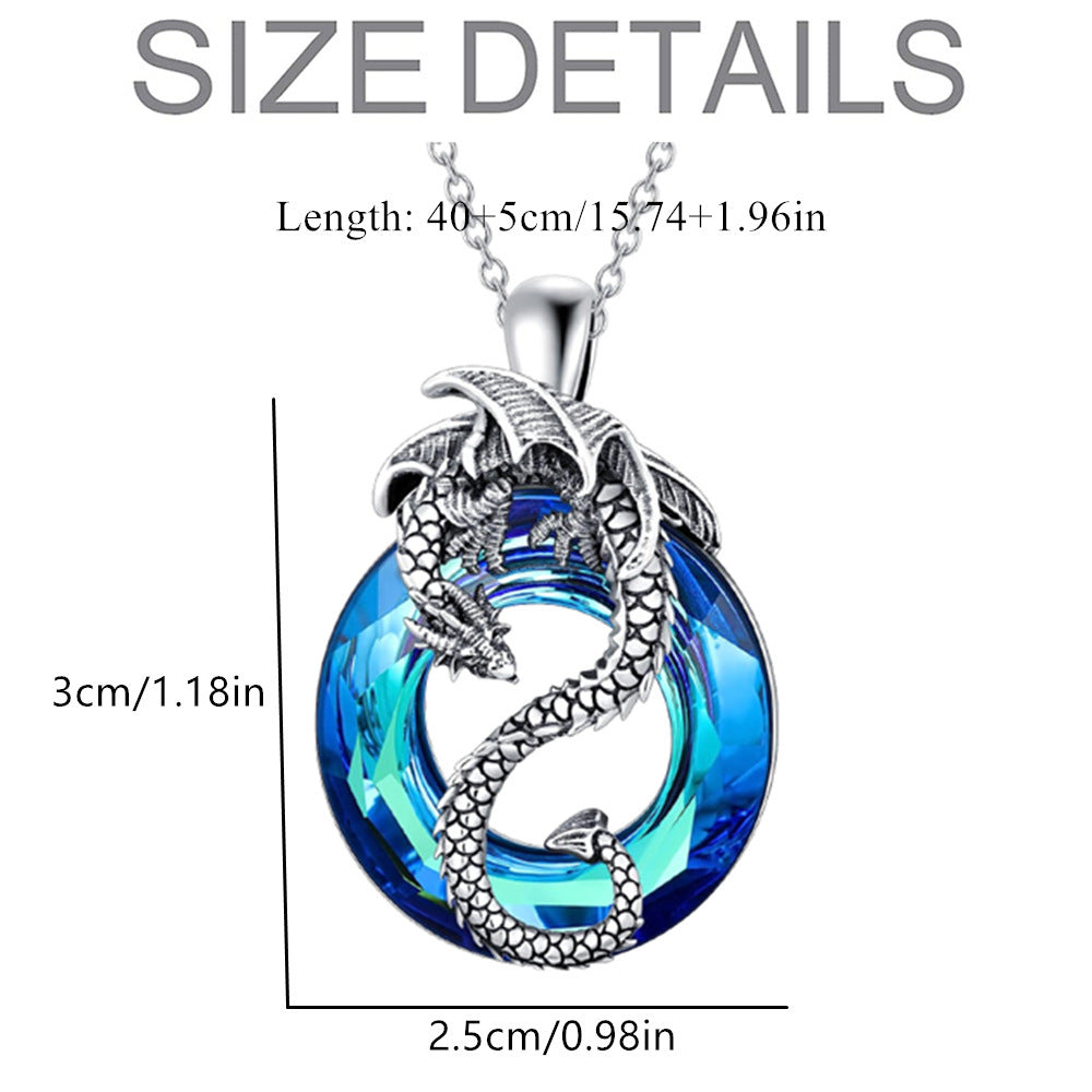 Hollow Crystal Ring Flying Dragon Necklace Earring Set