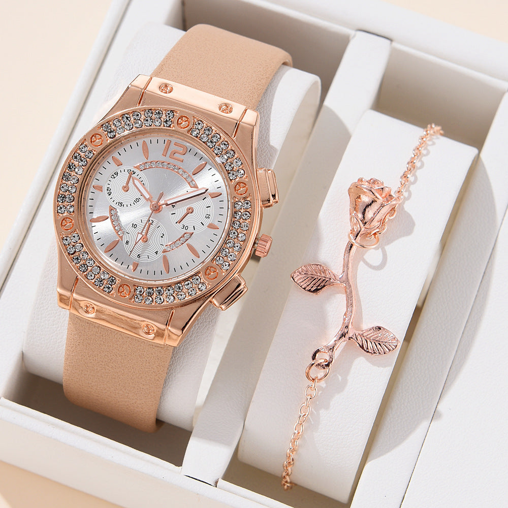 Ins Korean Style Diamond-embedded Fashion Pu Strap Watch