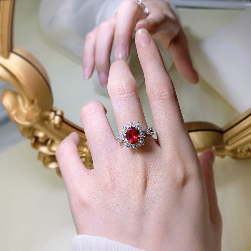 Pigeon Egg Oval Luxury Surround Setting Ring For Women