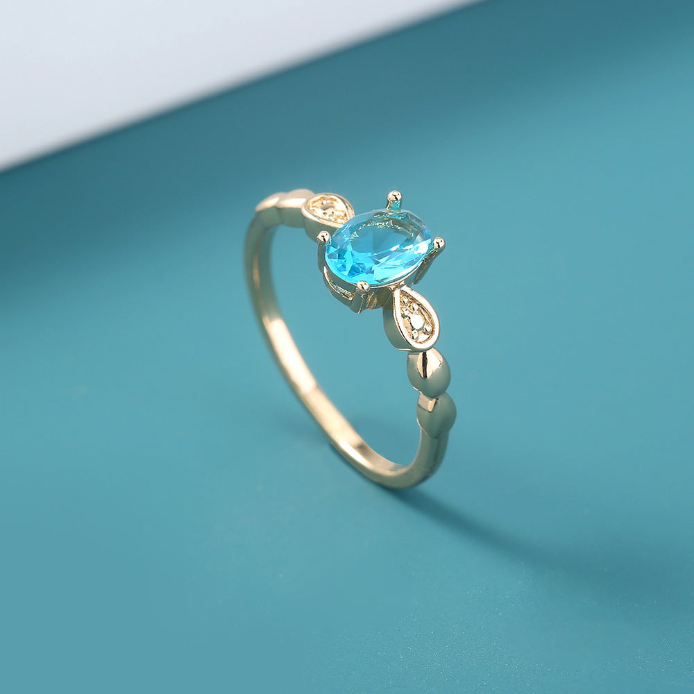 Niche Metal Zircon Ring Gem Ring Adjustable