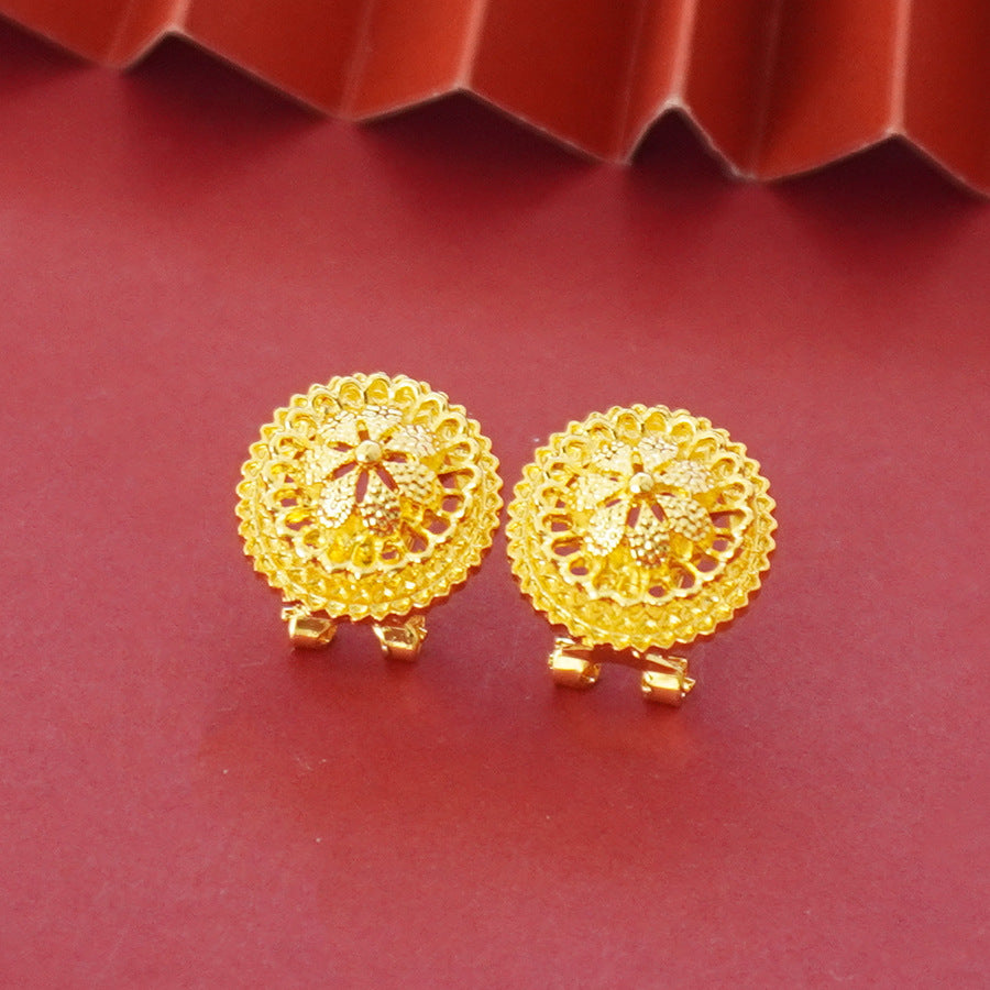 Landscape Middle East Flower Design Gold-plated Necklace Pendant Earring Ring Jewelry Suit