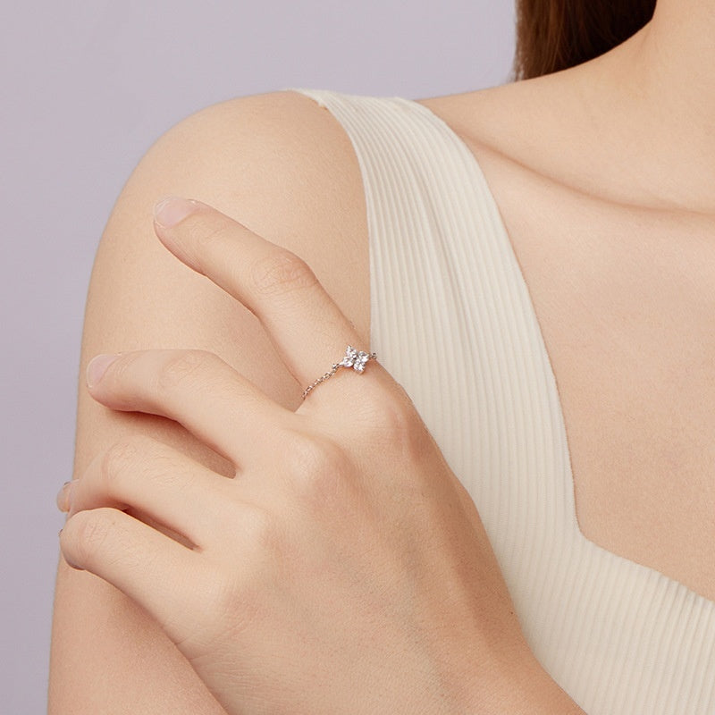 S925 Sterling Silver Four-leaf Clover Lucky Chain Ring