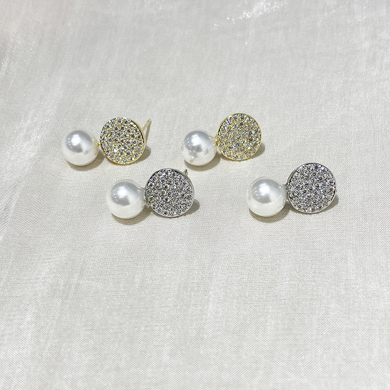 Elegant And Versatile Round Diamond Studded Pearl Earrings