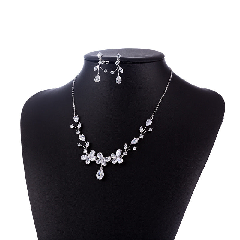 New Bridal Necklace And Earrings Suite Butterfly Zircon