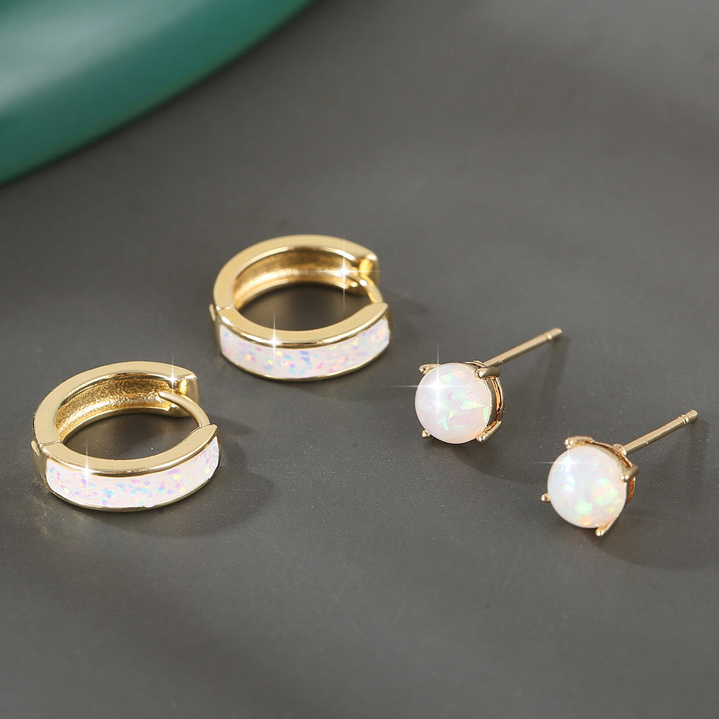 Luxury Temperament Copper Inlaid Opal Round Ear Clip