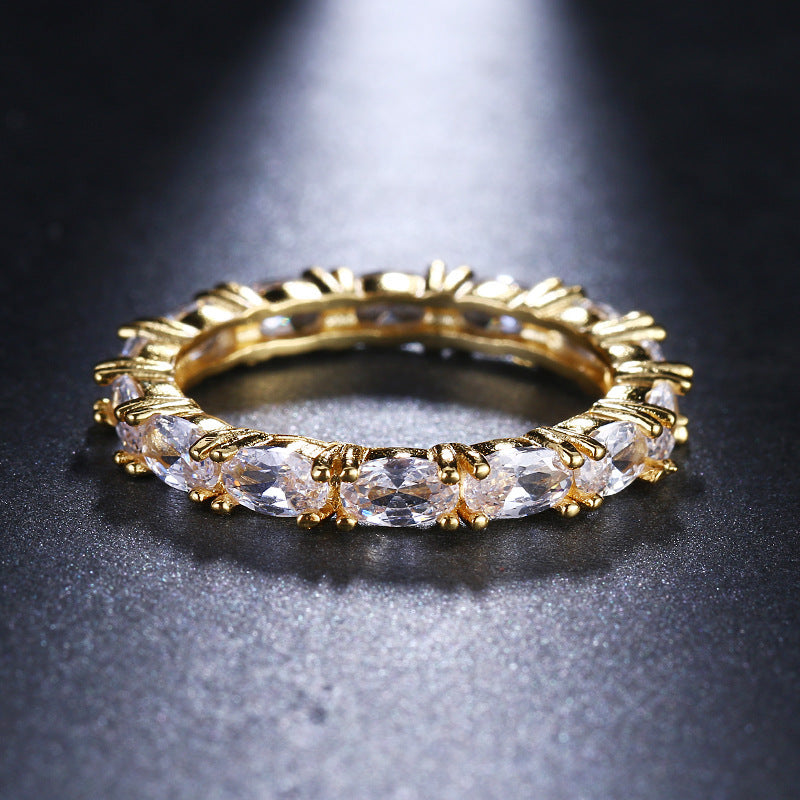 Real Gold Plating Single Row T Square Zircon Ring