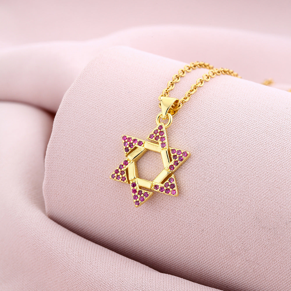 Six-pointed Emerald Zircon Pendant Necklace