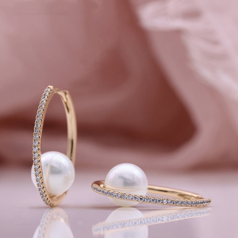 Pearl Trendy Champagne Gold Inlaid Zircon Earrings