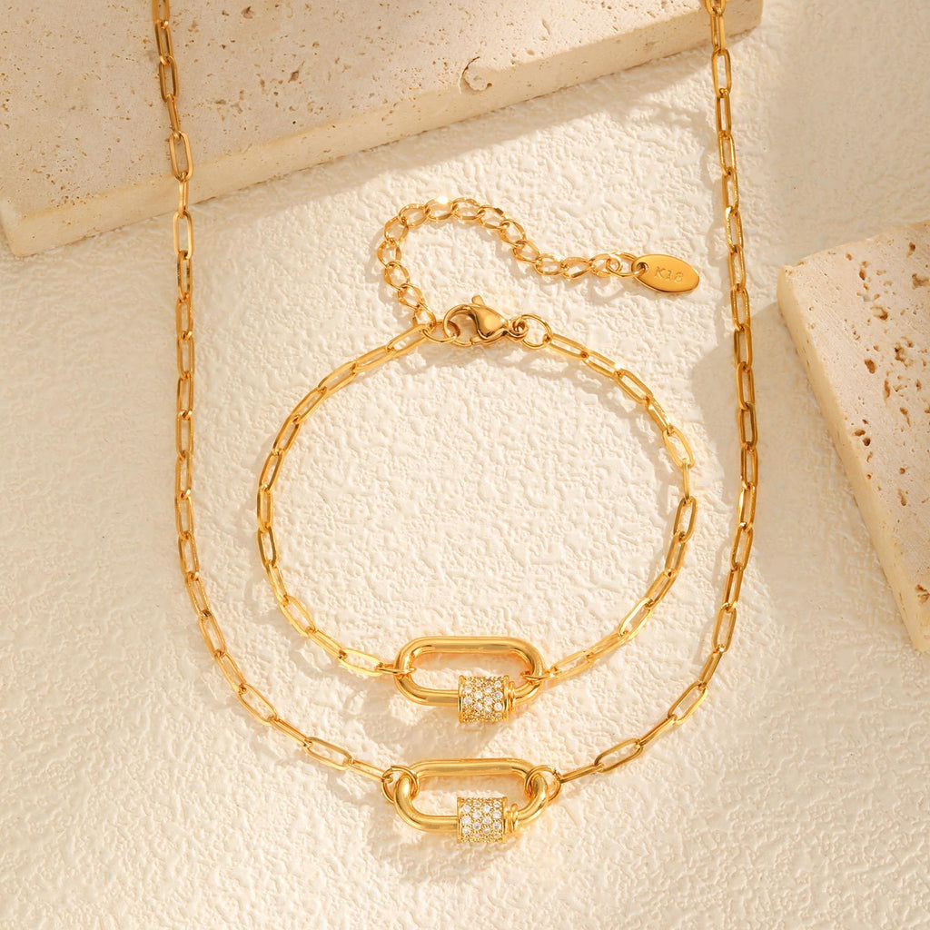 Small Square Chain Zircon Oval Pendant Necklace