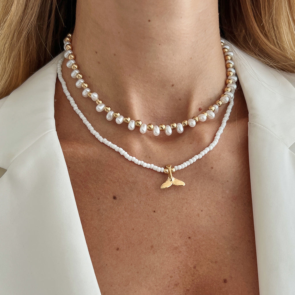 Ocean Wind Fish Tail Pearl Necklace Baroque Four-Pointed Star Heart Pendant