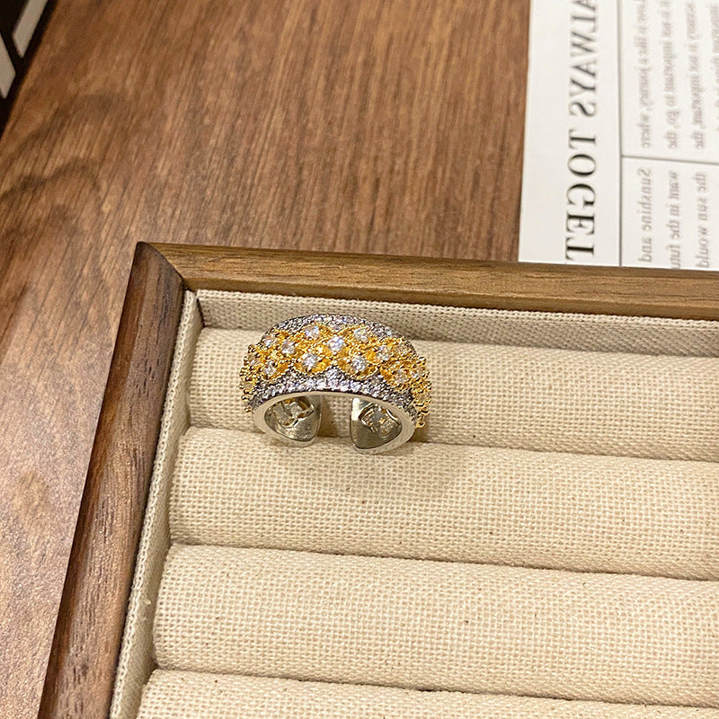 Italian Retro Lace Honeycomb Micro-set Zirconia Open Ring For Women