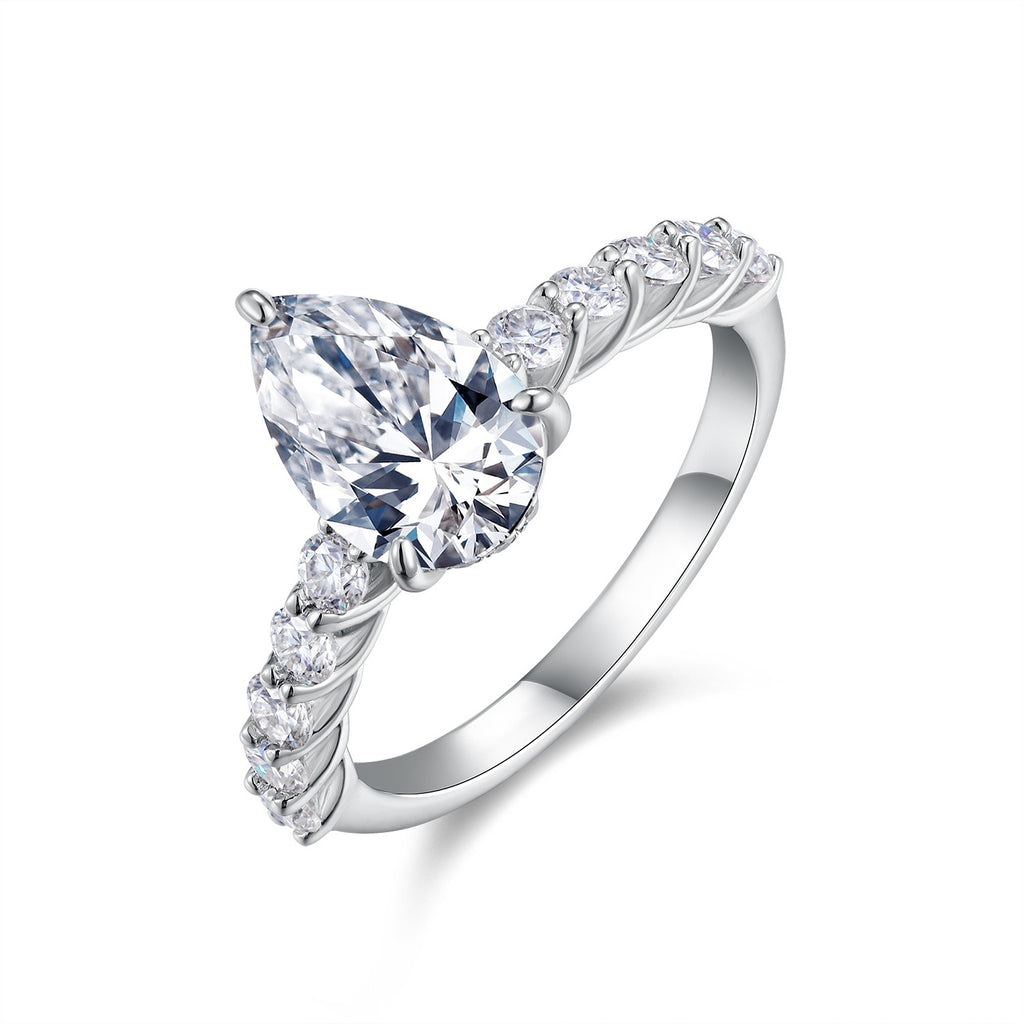 Moonlight Water Drop - A Wedding Ring Set With Top-quality Pear-shaped Moissanite S925 In Silver And Platinum-plated. The Ring Can Be Inspected With A Diamond Pen