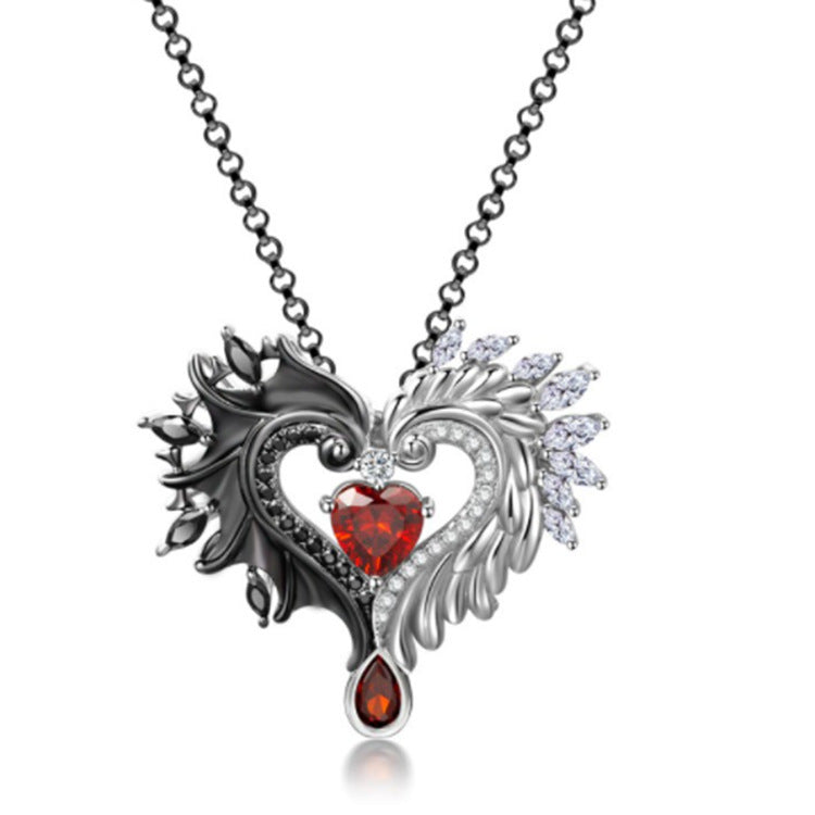 Heart-shaped Black And White Wings Heart-shaped Pendant Necklace