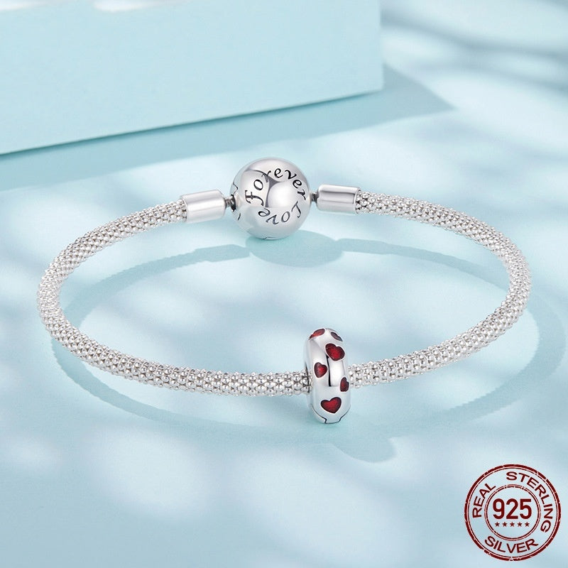 Red Heart-shaped Oil Dripping Heart-shaped S925 Sterling Silver Spacer Beads