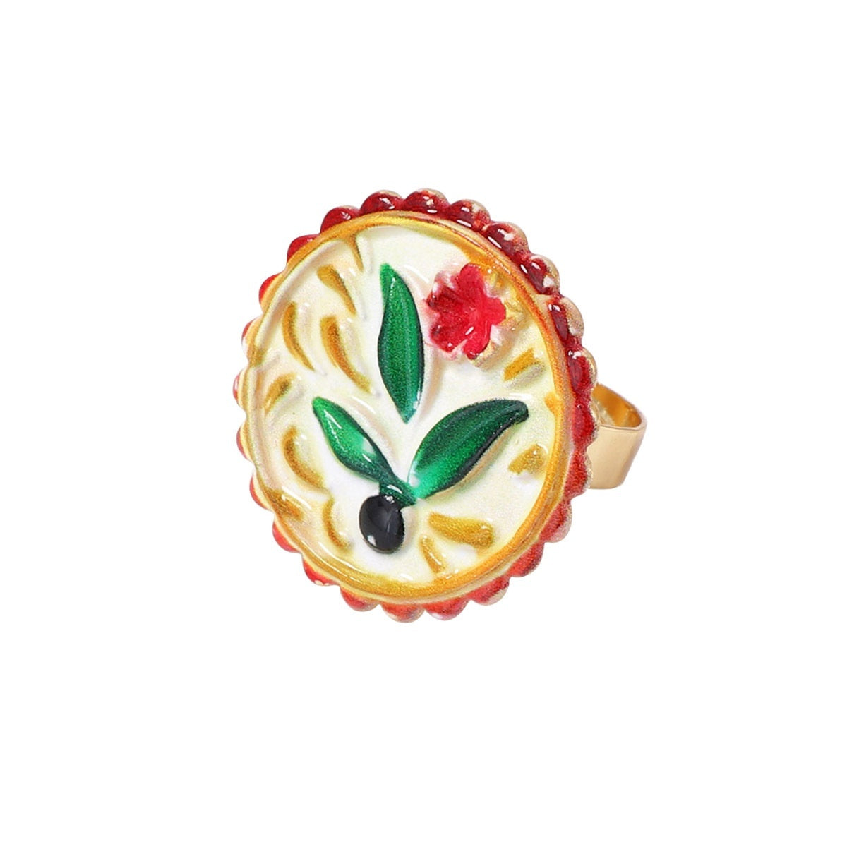 Alloy Printed Flower Heart Open Women's Ring