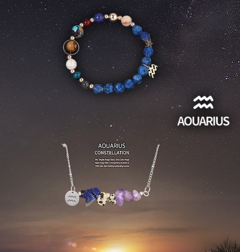 Natural Stone Necklace Set For The 12 Zodiac Signs