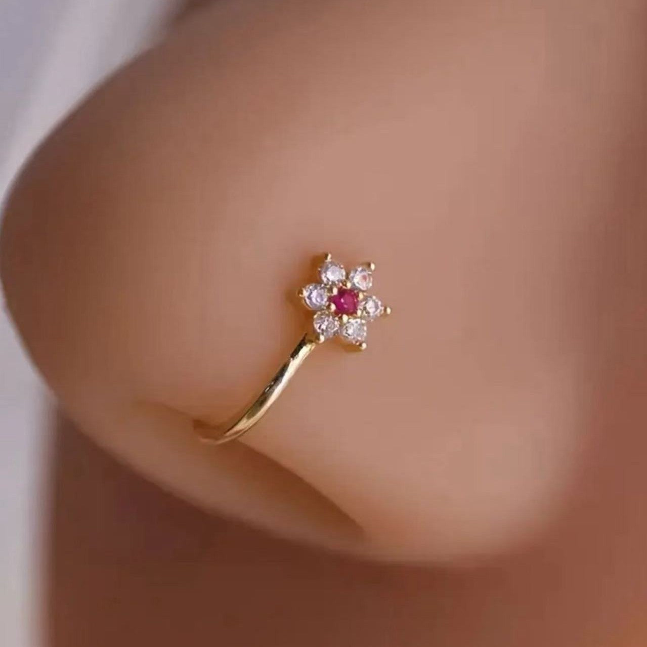 Cross Border Hexagonal Flower Zircon Micro-inlaid U-shaped Micro-inlaid Nose Ring