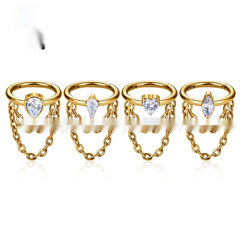 Titanium Alloy Inlaid Zircon Hanging Double Chain Ear Studs