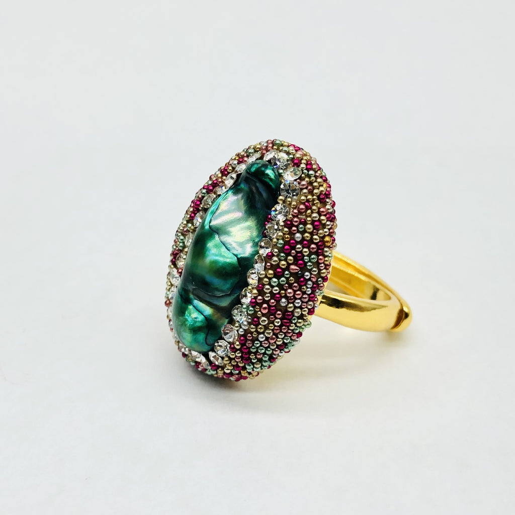 Pearl Ring Hand Inlaid With Color