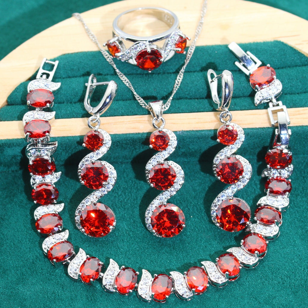 Beautiful Exquisite Popular Zircon Necklace Bracelet Earrings Four-piece Ring Set Pack