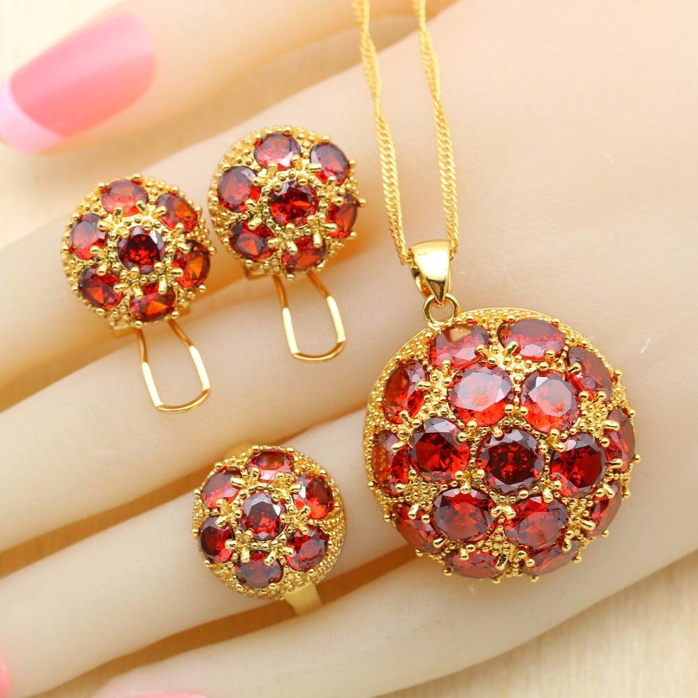 All-match Zircon Earrings Pendant Ring Bracelet 4-piece Set
