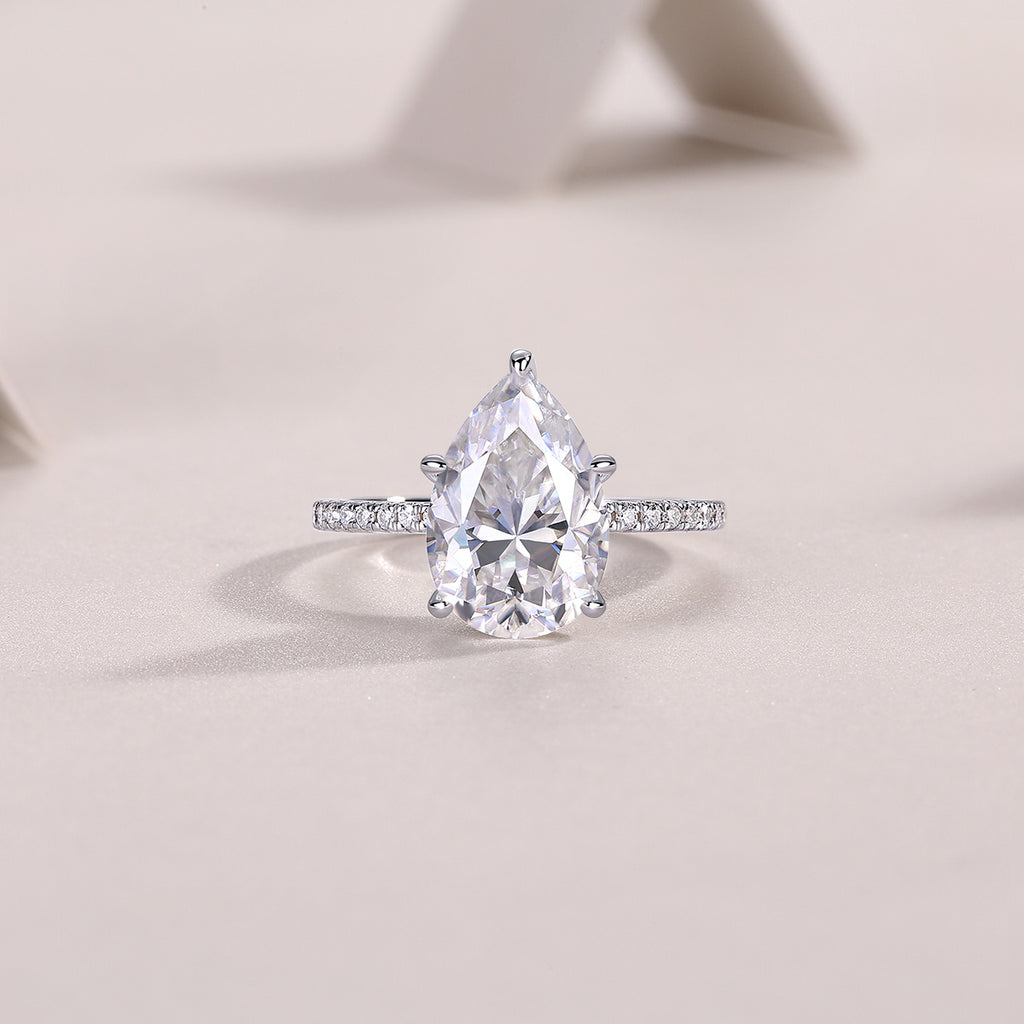 Light And Shadow - A Wedding Ring Set With Top-quality Pear-shaped Moissanite S925 In Silver And Platinum-plated. The Ring Can Be Inspected With A Diamond Pen