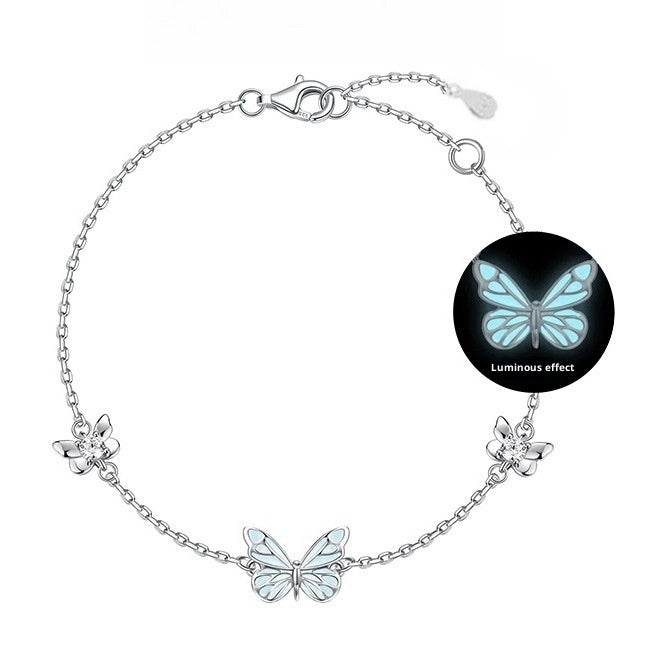 Sterling Silver Luminous Butterfly Bracelet Necklace Earrings Luminous