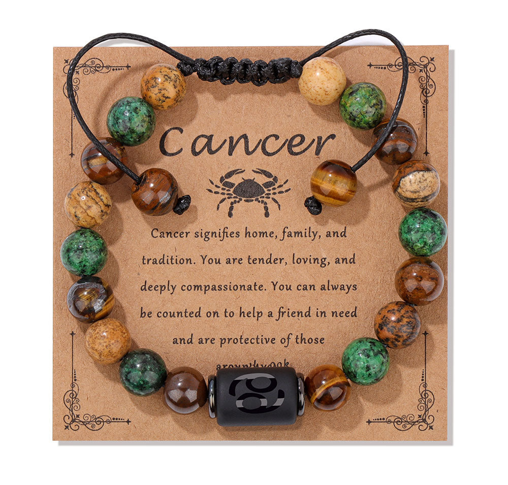 12 Constellation Woven Men's Retro Natural Stone Bracelet