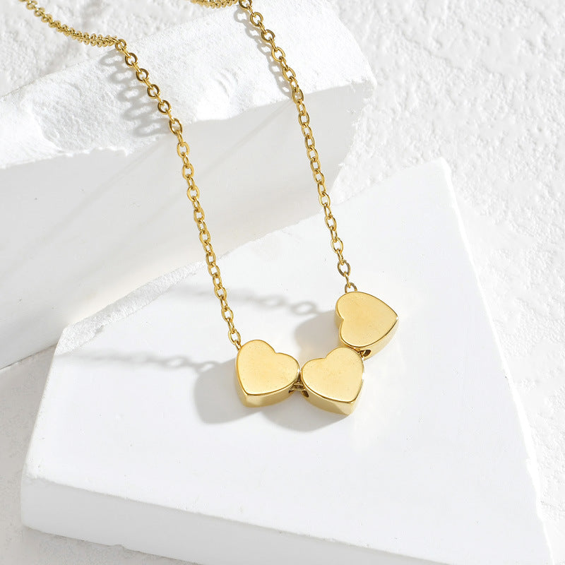 Stainless Steel Three-heart Pendant Necklace With Laser Engraving