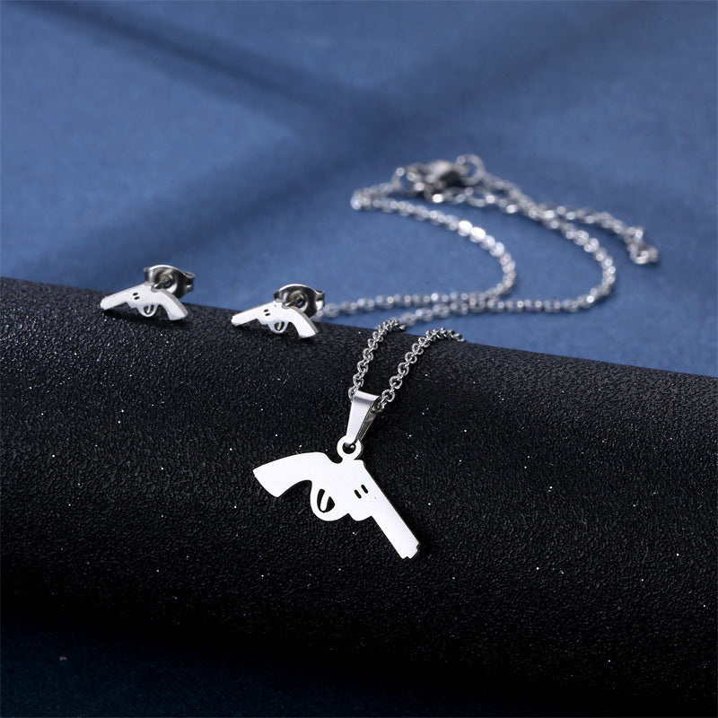 Stainless Steel Necklace Ear Stud Combination Suit