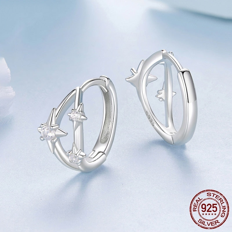 Simple S925 Sterling Silver Eight-pointed Stars Ear Clip Earrings