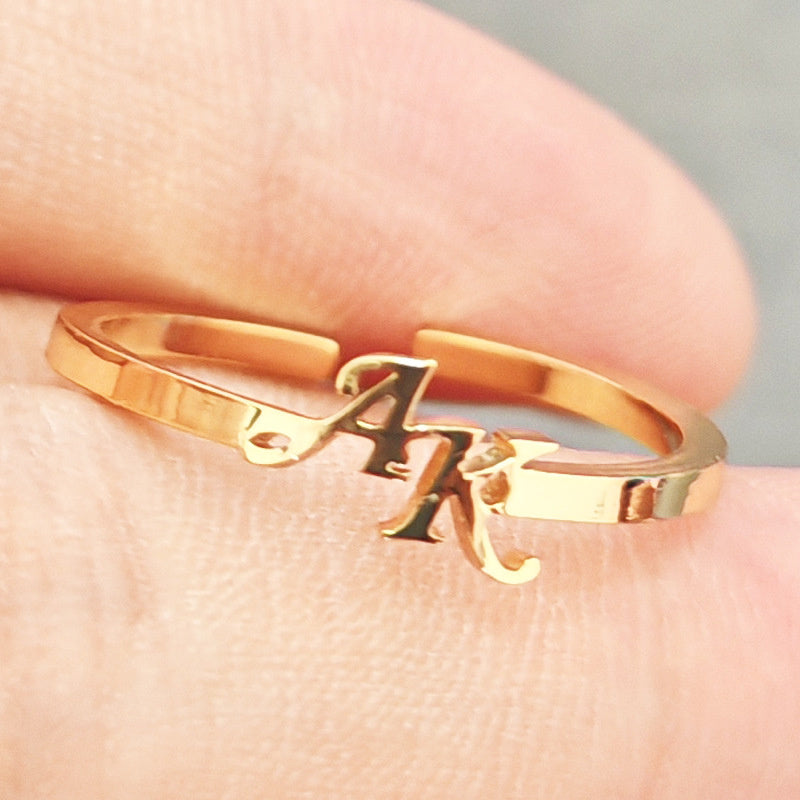 Customized 2 Letters Open Ring Electroplated Personality Ring