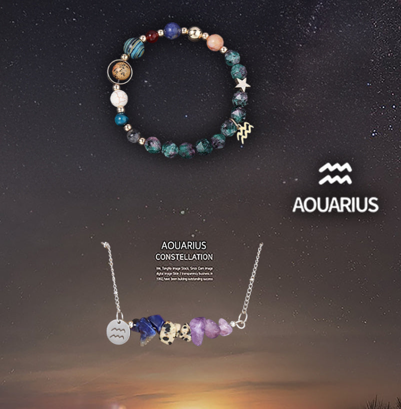 Natural Stone Necklace Set For The 12 Zodiac Signs