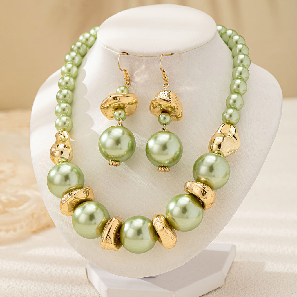 Design Style High Sense Pearl Necklace Ear Stud Three-piece Set For Women