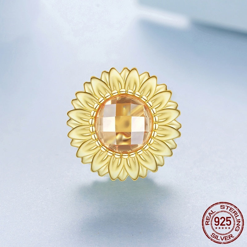 S925 Sterling Silver Gold-plated Sunflower Beads