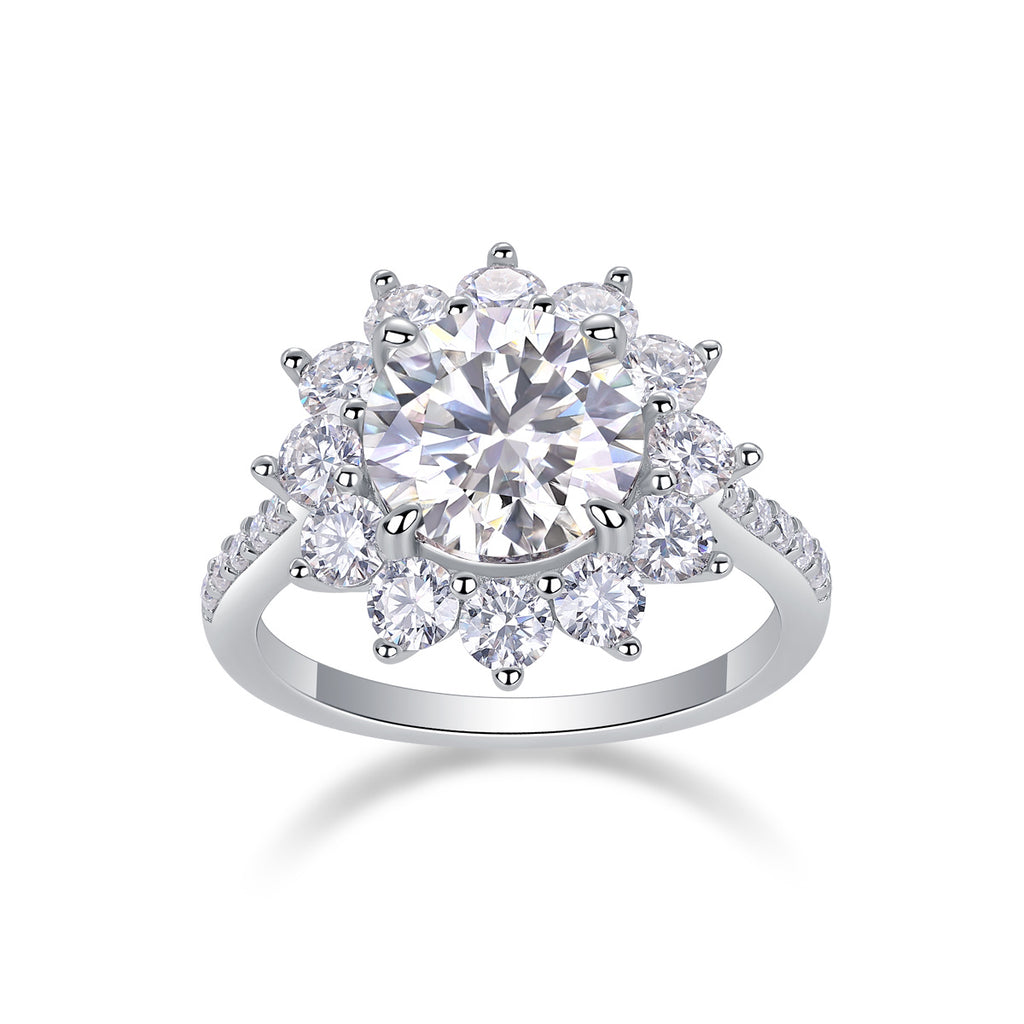 Sunflower - A Wedding Ring Set With Top-quality 3-carat Moissanite S925 Silver And Platinum-plated Diamond. The Ring Can Be Inspected With A Diamond Pen