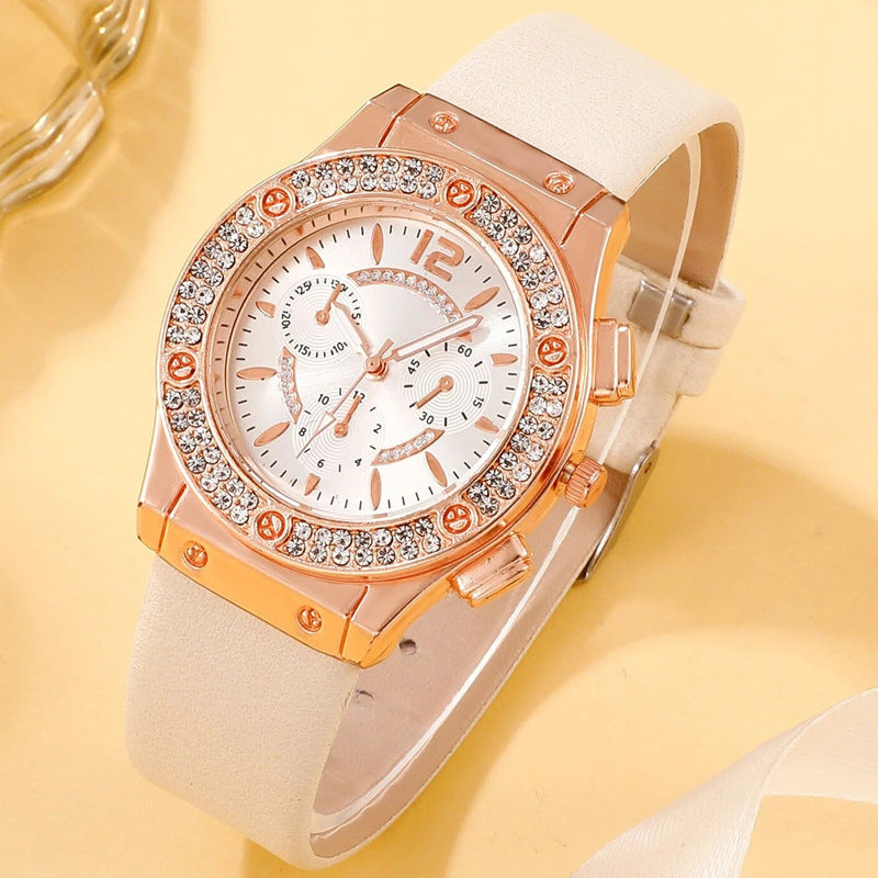 Ins Korean Style Diamond-embedded Fashion Pu Strap Watch