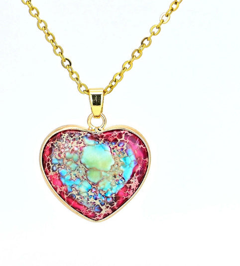 Red And Blue Heart-shaped Emperor Stone Necklace