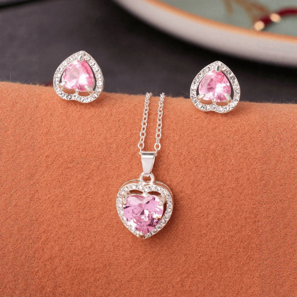 Crystal Zircon Heart-shaped Pendant Earring Set