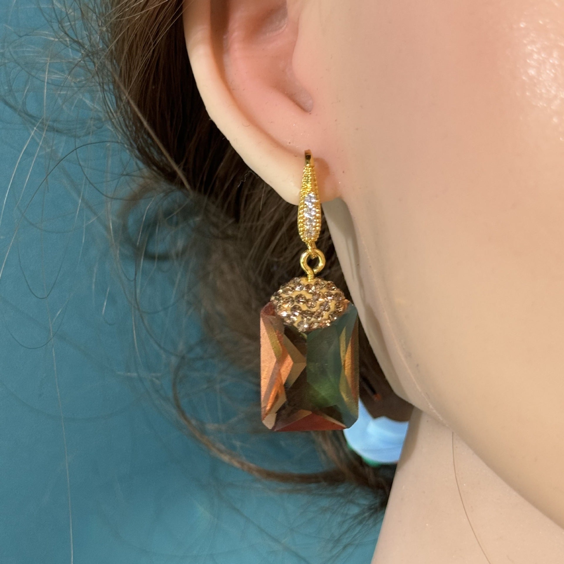 Rectangular Pendant Zircon Earrings