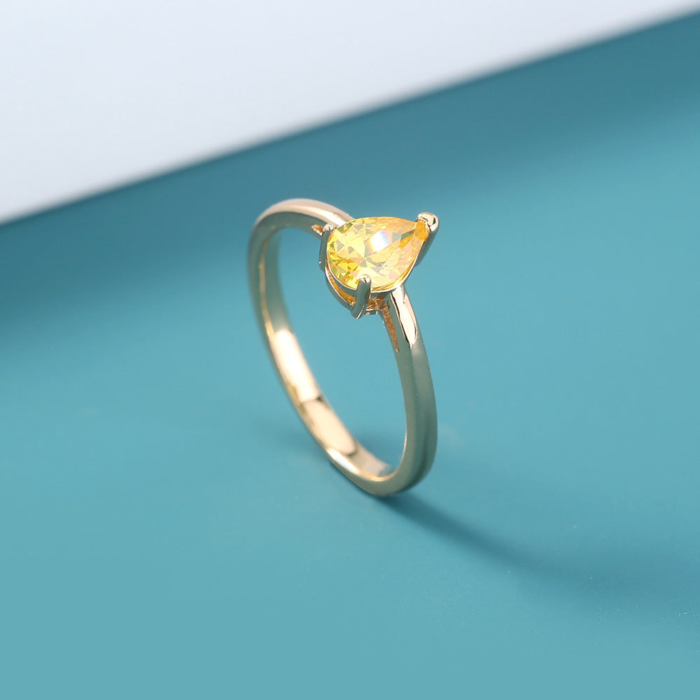 Niche Metal Zircon Ring Gem Ring Adjustable