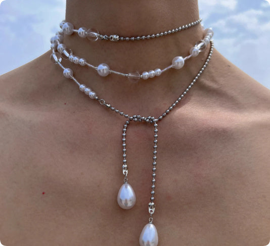 Retro Multi-layered Square Pearl Tassel Necklace For Women