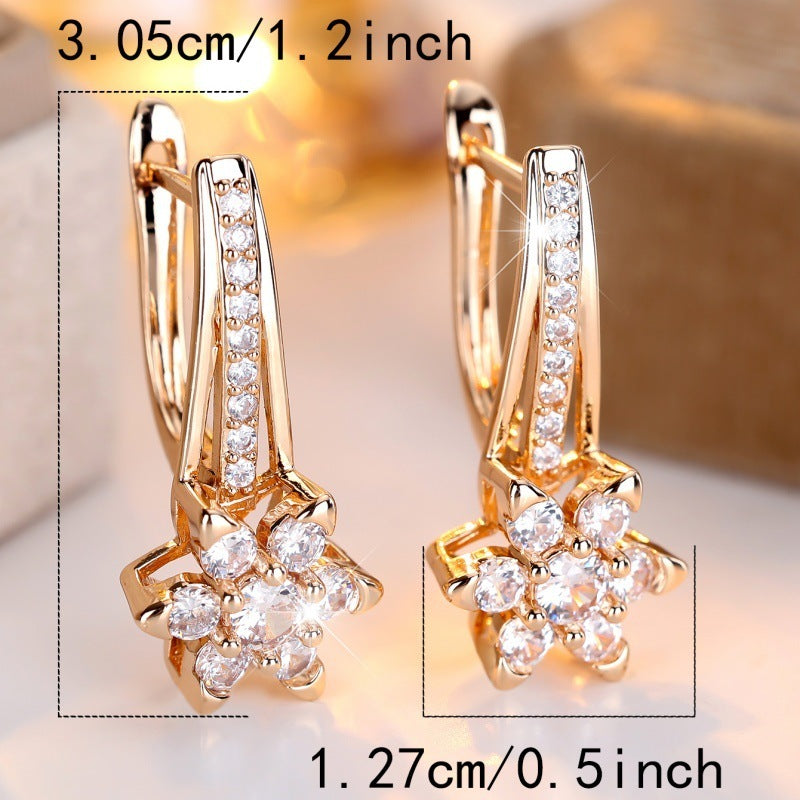 Round Zircon White Diamond Flower Full Diamond Ear Clip European And American Fashion High-grade Earrings