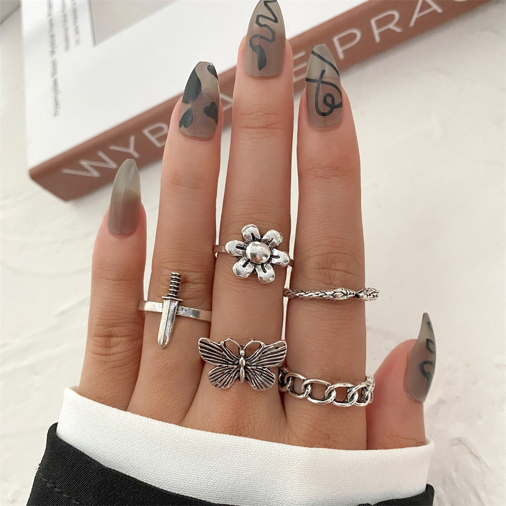 Fashion Personality Butterfly Snake Ring Suit Combination Opening