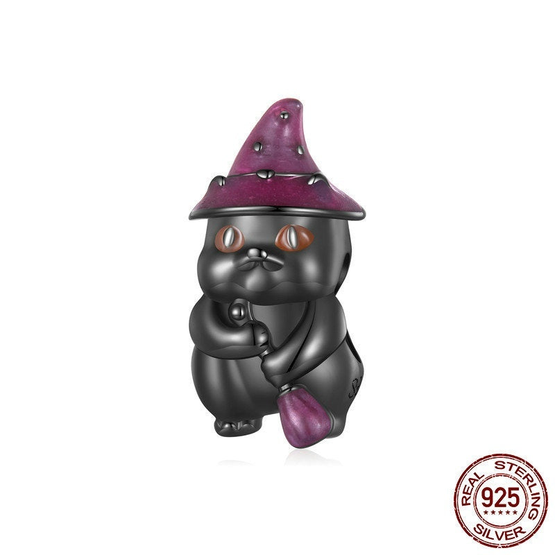 Halloween Black Cat Diy Bracelet String Beads S925 Sterling Silver Beads