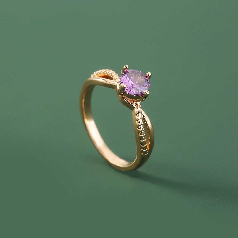 Niche Metal Zircon Ring Gem Ring Adjustable