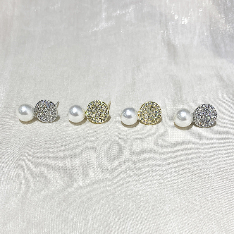 Elegant And Versatile Round Diamond Studded Pearl Earrings