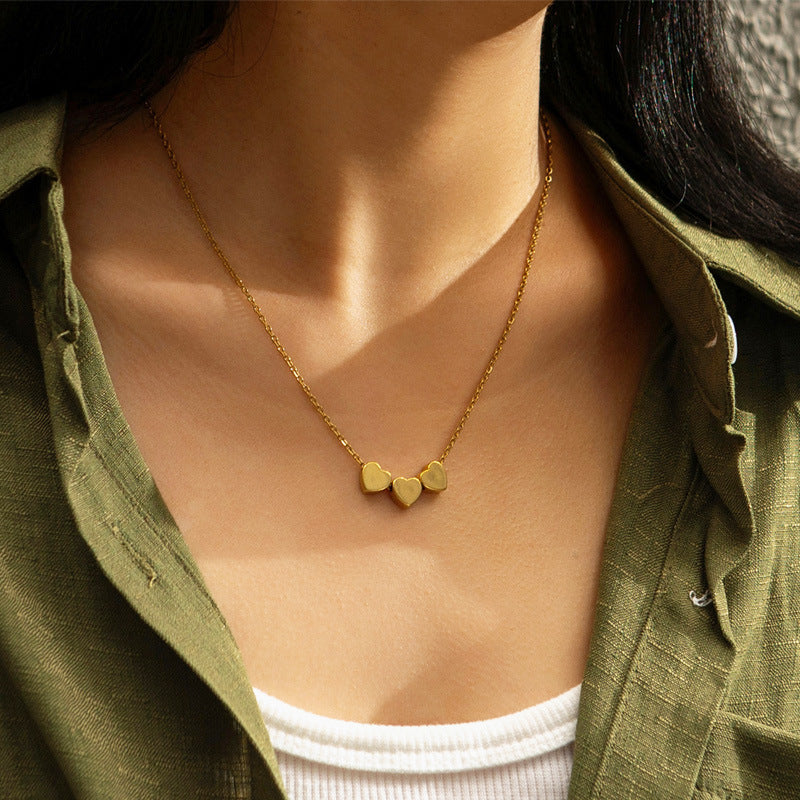 Stainless Steel Three-heart Pendant Necklace With Laser Engraving