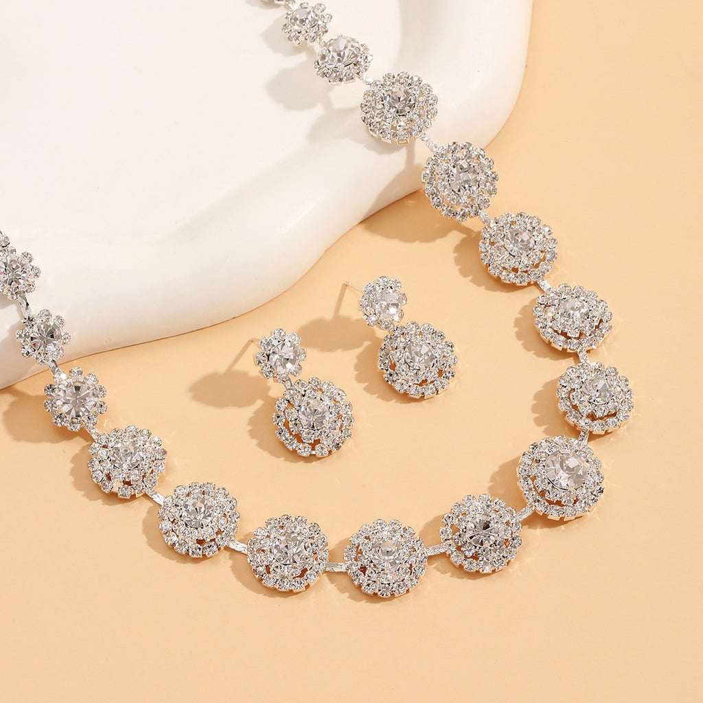 Popular Luxury Round Rhinestone Quartz Necklace And Earring Suit