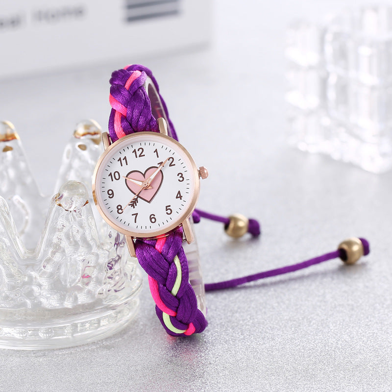 Korean Style Macaron Color Color Handmade Braided Bracelet Peach Heart Watch